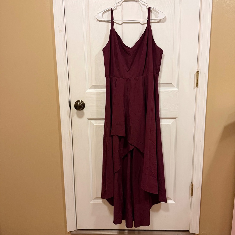 HALARA Wine Burgundy High-Low Slip Dress